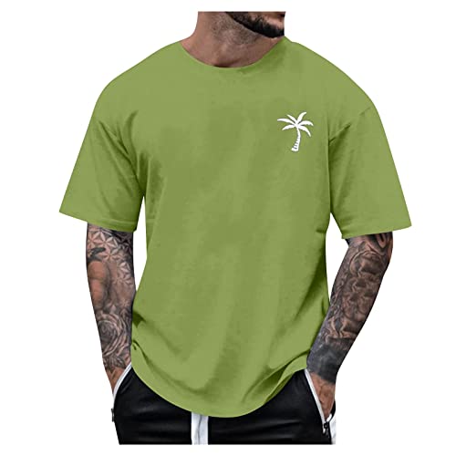 Oversized Tshirt Herren Kurzarm Palm Tree Gym Shirt Baggy Baumwolle Streetwear Basic Tshirt XXL Palm Tree Tshirt Longshirt Große Größen Basketball Shirt Sport Tshirts von Fulidngzg