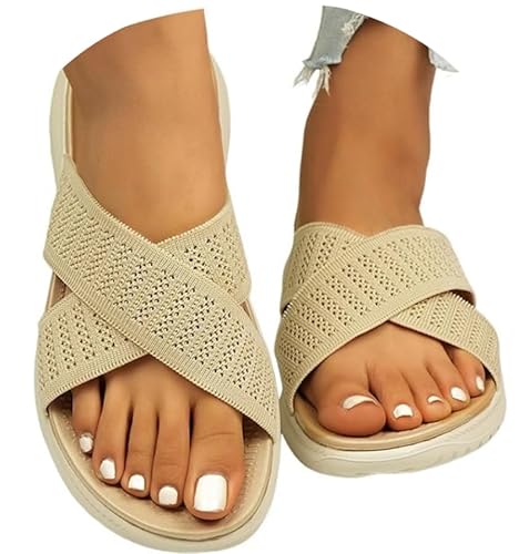 Fulidngzg Orthopädische Sandalen Damen Offenen Zehen Slip-Ins Flache Badelatschen Latschen Mit Weich Fussbett Breite Füße Sommer Bequem Hausschuhe Sandals - Yoga Strand Gr.36-43 von Fulidngzg