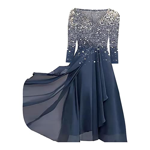 Partykleid Damen Glitzer Langarm A Linie Hochzeit Große Größen Festkleider Ballkleid Prinzessin Festlich Curvy Lang Abendkleider Midi Plus Size Elegant Paillettenkleid Glitzerkleid von Fulidngzg