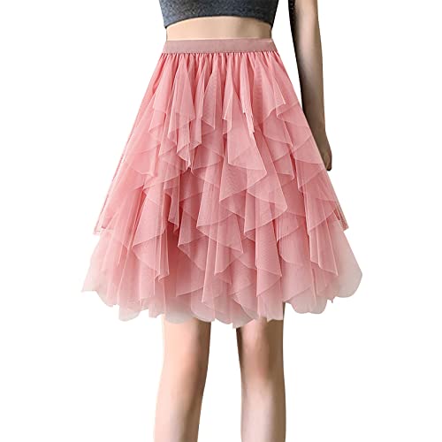 Petticoat Damen Übergröße Erwachsene Festival Tulle Skirt Petticoat Rockabilly Karneval Unterrock Tütü Vintage Elegant Fee Kostüm Tüllrock Rosa Gummizug Ballettrock Mini Rock von Fulidngzg