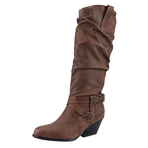 Plateau Stiefel Damen High Boots Winter Langschaftstiefel Kniehohe Stiefel Western Langschaf Reitstiefel Winterstiefel Vintage Schnürung Winterschuhe Cowboystiefel Overknees Lange Hohe Stiefel von Fulidngzg