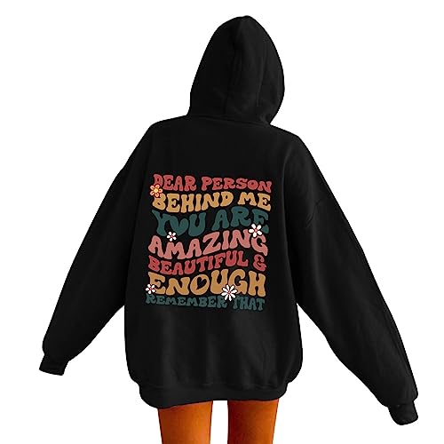 Pullover Damen: mit Kapuze Hoody Hippie Y2K Hoodie Teenager Mädchen Elegant Pulli Vintage Locker Letter Print Kapuzenpullover Sweatshirt Oversized Harajuku Streetwear Grosse Grössen von Fulidngzg