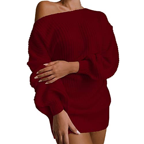 Pulloverkleid Damen Lang Sexy Strickkleid Pullikleid Enges Schnitt Pulloverkleid Winterkleider Bodycon für Leggings Sweater Kleid Strick Kleider Grobmaschig Elegant Strickpullover Langarmkleid von Fulidngzg