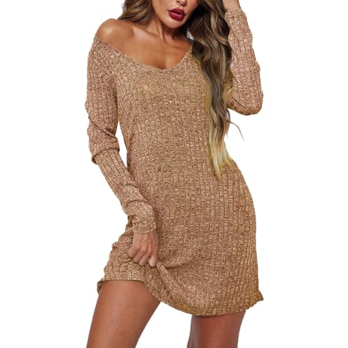 Pulloverkleid Damen Lang Sexy Strickkleid Pullikleid Enges Schnitt Pulloverkleid Winterkleider Bodycon für Leggings Sweater Kleid Strick Kleider Grobmaschig Elegant Strickpullover Langarmkleid von Fulidngzg