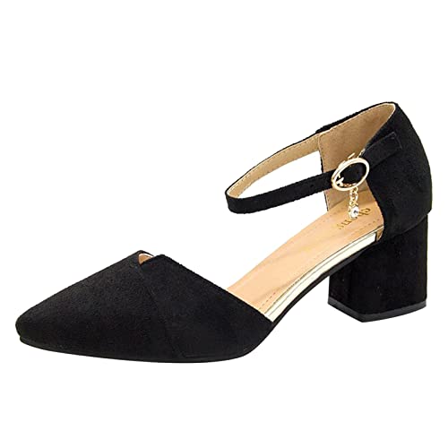 Pumps Damen Schwarz Flacher Absatz Leder mit Riemchen Sommerschuhe Spitz Plateau Sexy Größe Halbschuhe Breiter Fuß Elegant High Heels Elegant Tanzschuhe Geschlossen Hochzeit Bequem Sandalen von Fulidngzg