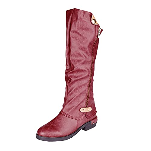 Reitstiefel Damen Weiter Schaft Winter mit Absatz Reitstiefel Kniehohe Stiefel Western Leder Winterschuhe Winterstiefel Warme Schnürung Cowboystiefel Langschaftstiefel Vintage Westernstiefel von Fulidngzg