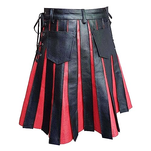 Rock Herren Klassischer Karierter Taschenröcke Punk Vintage Kilt Schottland Rock Schottischer Party mittelalterliche Schottenrock mit Taschen Gothic Individualität Faltenrock von Fulidngzg