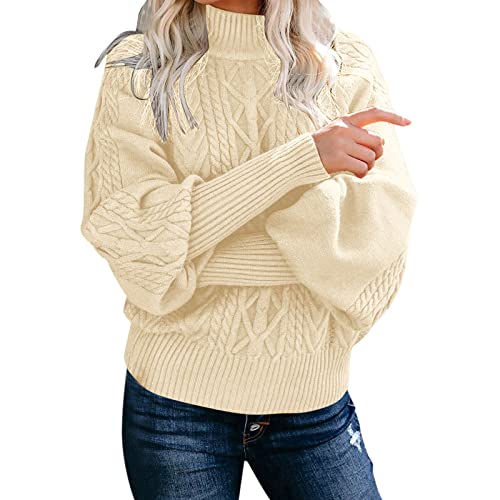Rollkragenpullover Damen Baumwolle Wolle Kaschmir Strickpullover Pullover Cashmere Langarm Pulli Elegant Norweger Winterpullover Winterpullis Kuschel Baumwollpullover Rollkragenshirt von Fulidngzg