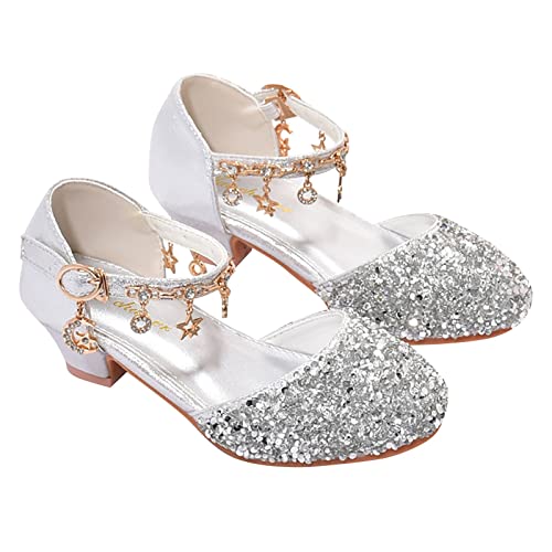 Sandalen Mädchen 29 Glitzer Partei Bowknot Kinderschuhe Leder Schmal Festlich mit Absatz Pumps Tanzschuhe Sommer Klettverschluss Cosplay Schuhe Stöckelschuhe Prinzessin von Fulidngzg