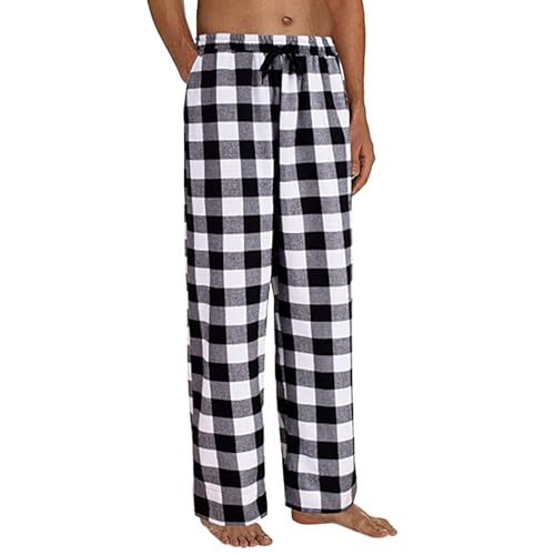 Schlafanzug Hose Herren Lang Pyjamahose Haushose Kuschelig Baumwolle Pyjama Hose Schlafanzughose Karierte Rot Schwarz Schlafhose Schlafanzug Weite Winter Unterhosen Schlafhosen von Fulidngzg