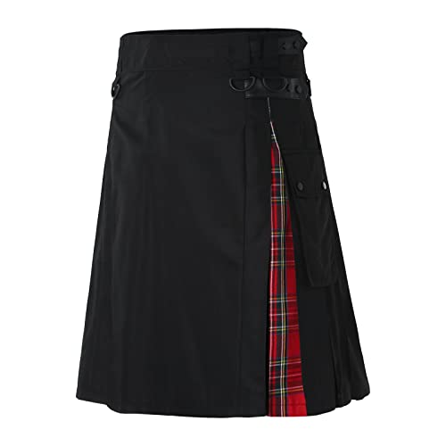 Schottenrock Herren Karierter Party Taschenröcke Schottischer Mode Schottland Rock Faltenrock mittelalterliche mit Taschen Gothic Punk Traditioneller Kurzer Kilt von Fulidngzg