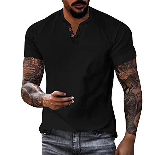 Schwarzes Hemd Herren Longshirt Sportshirt V Ausschnitt Retro Tshirt T Shirts Mit Knopfleiste Y2K Hemd Slim Fit Henley Shirt Modern T-Shirt Freizeithemd von Fulidngzg