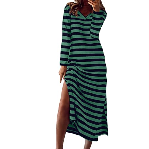 Schwarzes Sweatkleid Damen Knielang V-Ausschnitt Kleider Winter Große Größen Langärmelig Maxikleid Streifenoptik Elegant Freizeitkleid Ohne Kapuze T-Shirt-Kleider mit Schlitz Schwarzes Sweatkleid Damen Knielang V-Ausschnitt Kleider Winter Große Größen Langärmelig Maxikleid Streifenoptik Elegant Freizeitkleid Ohne Kapuze T-Shirt-Kleider mit Schlitz von Fulidngzg
