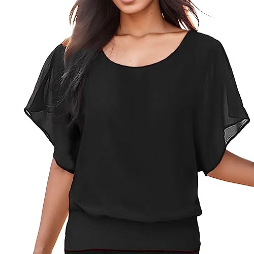 Shirt mit Gummizug Am Saum Damen: Große Größen Elegant Oberteile Festlich Yoga Chiffon Tunika Fledermaus Locker Tshirt Oversize Sommer Festliche Bluse T Shirts von Fulidngzg
