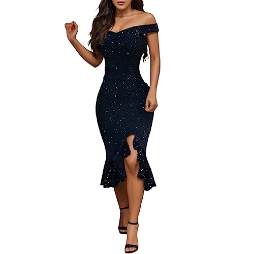 Silvester Kleid Damen Glitzer Weit Festliche Schöne Partykleid Glitzerkleid Pailletten Vintage Pailettenkleider Abendkleider Party Cocktailkleid Silvesterkleid Schick Wedding Paillettenkleid von Fulidngzg