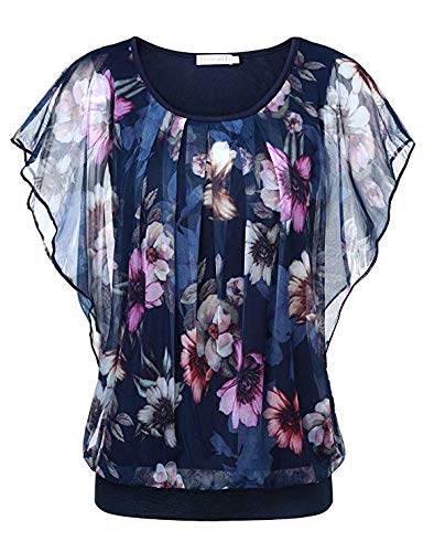 Sommer Outfits Damen: Yoga Elegant Shirts Schwarzes Festliche Festlich Tunika Made in Italy Chiffon Tshirt Große Größen Kurzarm Oberteile mit Gummizug Am Saum Fledermaus Bluse T Shirt von Fulidngzg