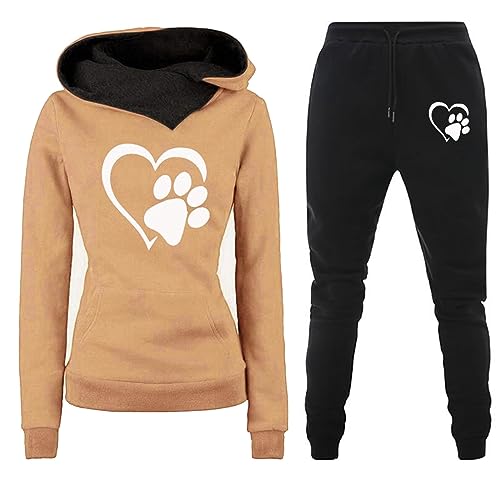 Sportanzug Damen, Fitness Heartbeat Print Jogginganzug Sportanzug Große Größen Basic Herbst Winter Trainingsanzug Hausanzug Plissee Baumwolle Freizeit 2 Teiler Y2K 2023 Streatwear von Fulidngzg