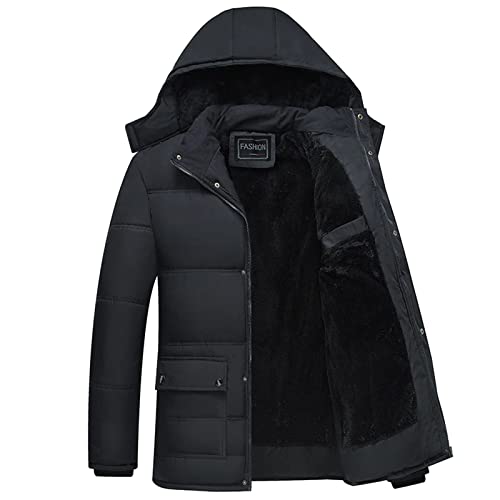 Steppjacke Herren Übergröße Schwarz Übergangsjacke Jacke Große Größen Warme Gefüttert Winterjacke XXL Teenager Modern Mantel mit Kapuze Outdoor Fell Dicke Coat von Fulidngzg