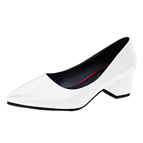 Stöckelschuhe Damen, Flacher Absatz Absatzschuhe Weiß 2023 Pumps Sexy Weite H Trachtenschuhe Dirndl Schuhe Elegant mit Riemchen High Heels Bequem Breite Füße Business Stöckelschuhe von Fulidngzg