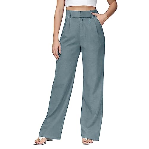 Stoffhose Damen Elegant High Waist Marlenehose Old Money Stretch Damenhosen Weite Hose Schwarze Weites Bein Palazzo Anzughose Korean Fashion Lang Bundfaltenhose Lockere Hosen von Fulidngzg