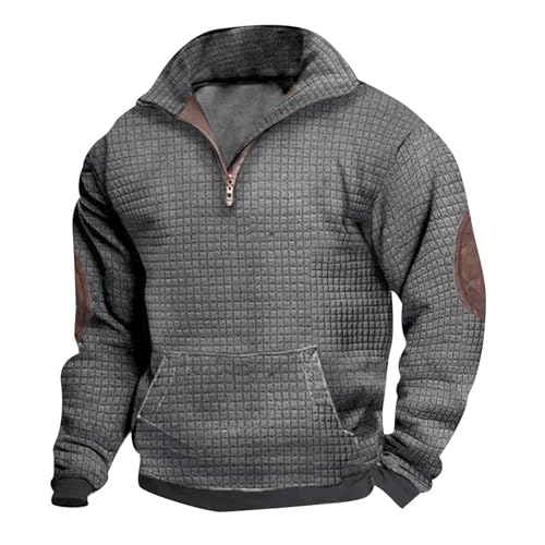 Sweatshirt Herren Ohne Kapuze, Thermo mit Reißverschluss Fleecepullover Pullover Winter Fleece Sweatshirt Winterpullover Langarm Warm Fleecepulli Arbeitspullover Norweger Schwarzer Funktionsshirt von Fulidngzg