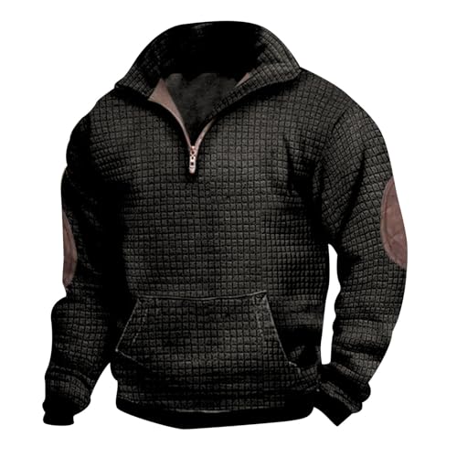 Sweatshirt Herren Ohne Kapuze, Thermo mit Reißverschluss Fleecepullover Pullover Winter Fleece Sweatshirt Winterpullover Langarm Warm Fleecepulli Arbeitspullover Norweger Schwarzer Funktionsshirt von Fulidngzg