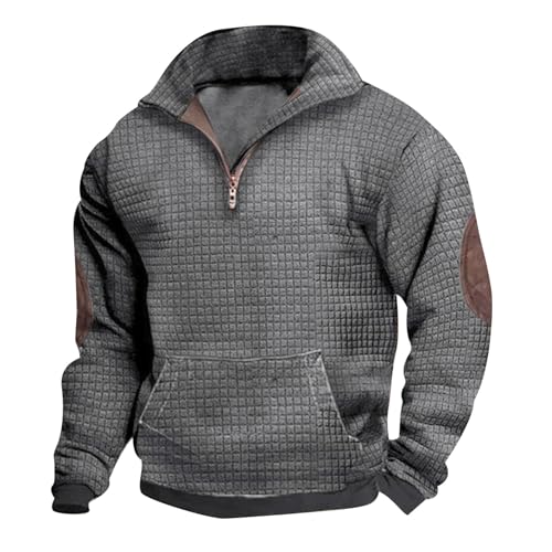 Sweatshirt Herren Ohne Kapuze, Thermo mit Reißverschluss Fleecepullover Pullover Winter Fleece Winterpullover Langarm Warm Fleecepulli Arbeitspullover Norweger Schwarzer Funktionsshirt von Fulidngzg