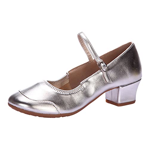 Tanzschuhe Damen mit Blockabsatz Glitzer Tanzschuhe Brautschuhe Elegant Vorne Geschlossen Riemchenpumps Hochzeitsschuhe Silber mit Absatz Stöckelschuhe Spangenpumps Bequem Trachtenschuhe von Fulidngzg