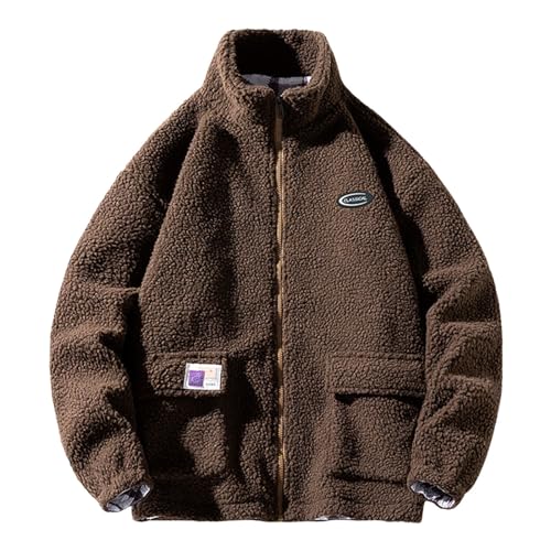 Teddy Pullover Herren Herbst Winter Vintage Felljacke Jacke Zipper Dicke Teddyfleece Wolljacke Teddyfell Gefüttert Fleecejacke Kälteschutzjacke Thermo Übergröße Kuscheljacke Jagdjacke von Fulidngzg