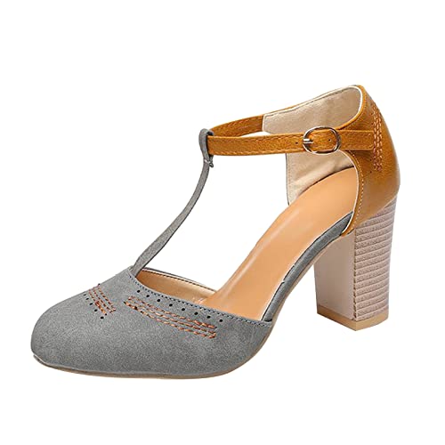 Trachtenschuhe Damen, Blockabsatz Grau Business High Heels Slingback Zum Kleid Pumps Absatzschuhe Elegant Gothic Dirndl Schuhe Weite H Mary Janes Breite Füße Trachten von Fulidngzg