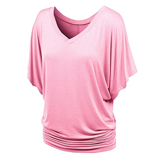 Tshirt Damen Oversize Elegant Schwarzes Tshirt Yoga Fledermaus Chiffon Oberteile Kurzarm Locker Bluse mit Gummizug Am Saum Große Größen Tunika Sommer Festlich Shirts Luse von Fulidngzg