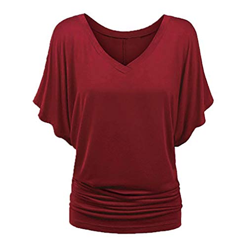 Tshirt Damen Oversize Elegant Schwarzes Yoga Fledermaus Chiffon Oberteile Kurzarm Locker Bluse mit Gummizug Am Saum Große Größen Tunika Sommer Festlich Shirts Luse von Fulidngzg