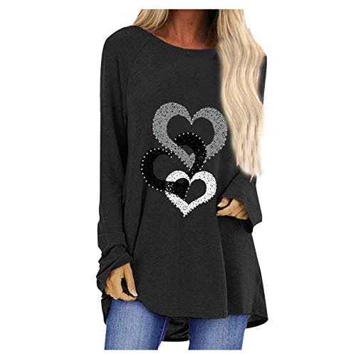 Tshirt Damen Oversize Lang Langarm Lässig Oberteile mit Aufdruck Locker Elegant Langarmshirt Longbluse Bluse Shirt Longshirt Tunika von Fulidngzg
