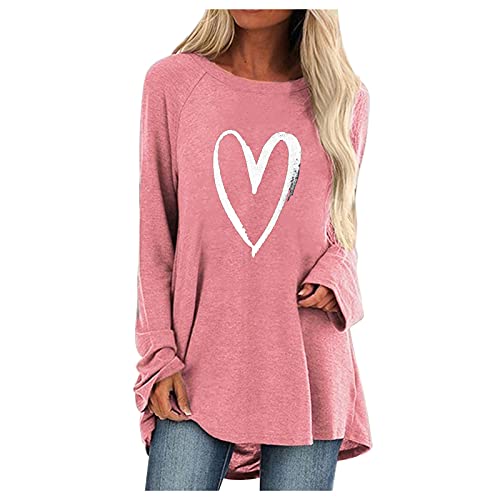 Tshirt Damen Oversize Lang Langarm Lässig Oberteile mit Aufdruck Locker Elegant Langarmshirt Longbluse Bluse Shirt Tunika Longshirt von Fulidngzg