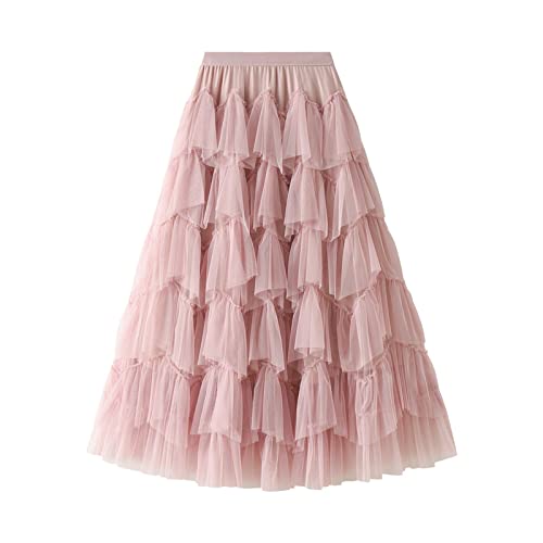 Tüllrock Rosa Damen Festival Tulle Skirt Gelb Erwachsene Tüll Rock Tütü Karneval Lang Unterrock Mini Rock Pettycode Vintage Petticoat Rockabilly Durchsichtig Bunt Ballettrock von Fulidngzg