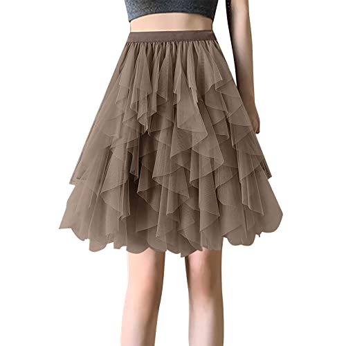 Tüllrock Rot Lang Damen Pettycode Erwachsene Unterrock Tütü Rockabilly Karneval Petticoat Tulle Skirt Durchsichtig Gummizug Reifrock Fee Kostüm Lange Festival Tüll Rock Tanzkleid von Fulidngzg