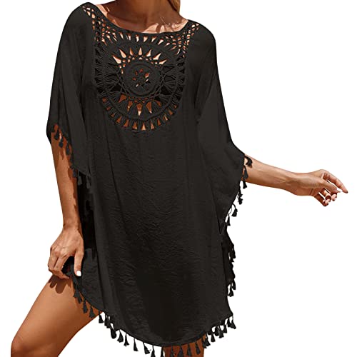 Tunika Damen Sommer: Beach Musselin Bikini Cover Up Curvy Strand Badekleid Sexy Mode Strandkleid Sarong Große Größen Pareos Sommer Elegant Ibiza Style Häkelkleid Kaftan von Fulidngzg