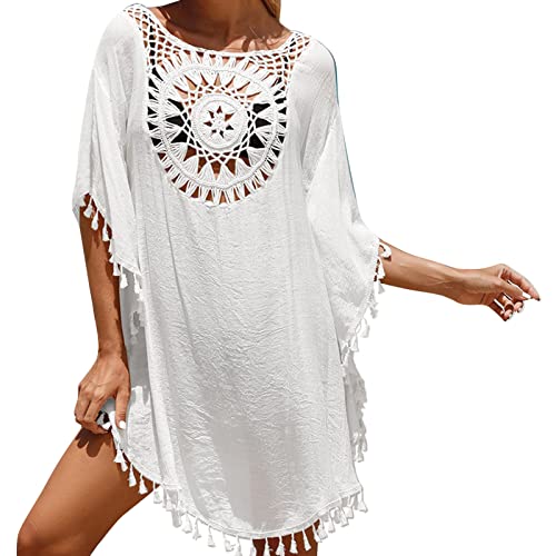 Tunika Damen Sommer: Beach Musselin Bikini Cover Up Curvy Strand Badekleid Sexy Mode Strandkleid Sarong Große Größen Pareos Sommer Elegant Ibiza Style Häkelkleid Kaftan von Fulidngzg