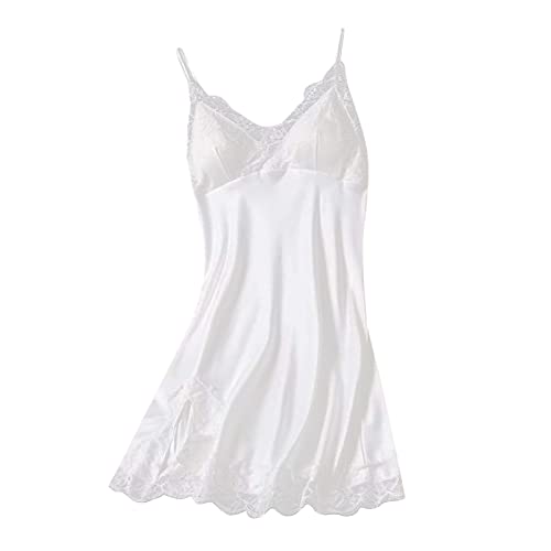 Unterkleid Damen, Weiß Unterrock für Durchsichtige Kleider Baumwolle Nachthemd Leichte Sommer Luftige Trägerkleid Kurzarm Spaghettiträger A Linien Sleepshirt Petticoat von Fulidngzg
