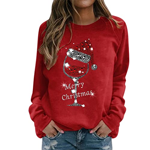 Weihnachtspullover Damen Weihnachtspulli Sweatshirt Rundhals Langarm Weihnachten Pullover Pulli Casual Christmas Sweater Oberteile Tops Langarmshirt für Frauen Teenager Mädchen von Fulidngzg