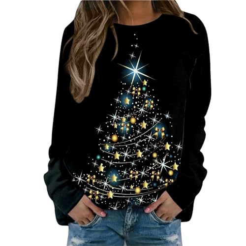 Weihnachtspullover Damen Weihnachtspulli Sweatshirt Rundhals Langarm Weihnachten Pullover Pulli Casual Christmas Sweater Oberteile Tops Langarmshirt für Frauen Teenager Mädchen von Fulidngzg