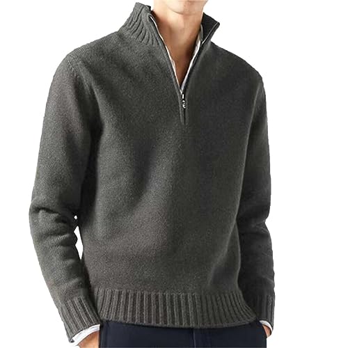 Fulidngzg pullover herren mit reißverschluss, Ohne Kapuze Half Zip Winterpullover Norweger Baumwolle Strickpullover Sweatshirt Winter Stehkragen Herrenpullover Langarm Rollkragenpullover Jumper von Fulidngzg