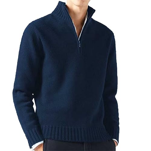 pullover herren mit reißverschluss, Ohne Kapuze Half Zip Winterpullover Pullover Norweger Baumwolle Strickpullover Sweatshirt Winter Stehkragen Herrenpullover Langarm Rollkragenpullover Jumper von Fulidngzg