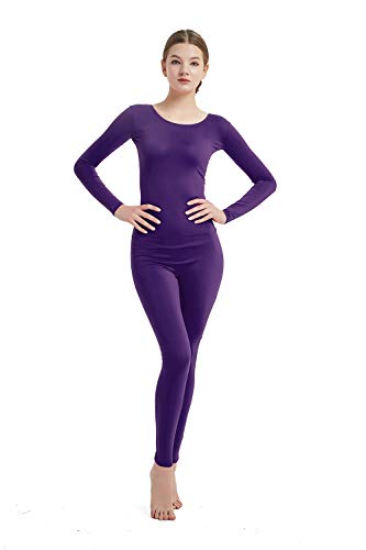 Full Bodysuit Damen Langarm Einteiler Jumpsuit Spandex Zentai Unitard, Dunkles Violett, XL von Full Bodysuit