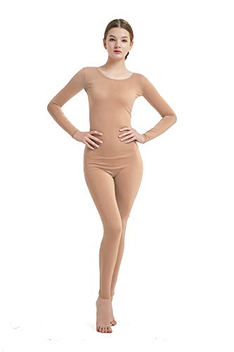 Full Bodysuit Damen Langarm Einteiler Jumpsuit Spandex Zentai Unitard, Hautfarben, L von Full Bodysuit