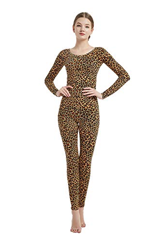 Full Bodysuit Damen Langarm Einteiler Jumpsuit Spandex Zentai Unitard, Leopard, XXL von Full Bodysuit