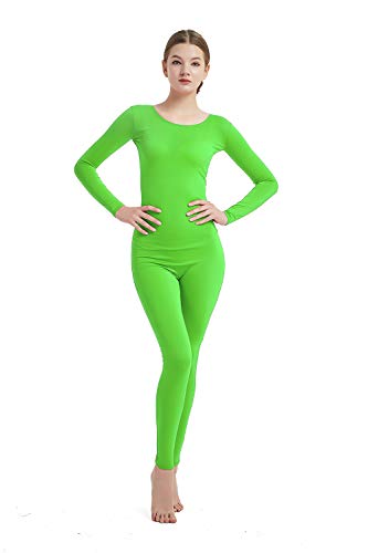 Full Bodysuit Damen Langarm Einteiler Jumpsuit Spandex Zentai Unitard, Lindgrün, L von Full Bodysuit