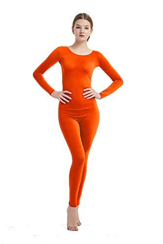 Full Bodysuit Damen Langarm Einteiler Jumpsuit Spandex Zentai Unitard, Orange/Abendrot im Zickzackmuster (Sunset Chevron), S von Full Bodysuit