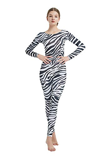 Full Bodysuit Damen Langarm Einteiler Jumpsuit Spandex Zentai Unitard, Zebra, XXL von Full Bodysuit