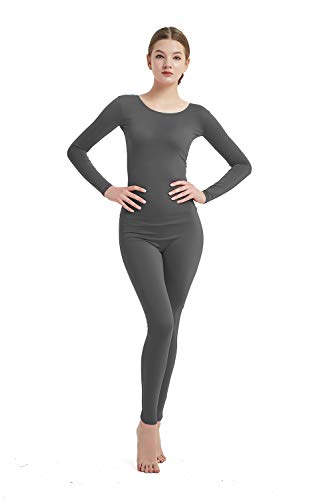 Full Bodysuit Damen Langarm Einteiler Jumpsuit Spandex Zentai Unitard, grau dunkel, L von Full Bodysuit